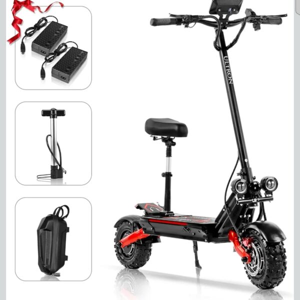 Electric Scooter Fast with Seat for Adults, 52 mph and 50 Miles Range Dual Motor, 60V 6000W & 1440 WH Battery, 11" Tubeless Off-Road Tire Foldable
